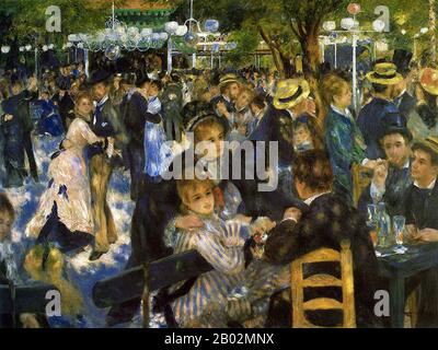 Bal du moulin de la Galette (communément connu sous le nom de danse au moulin de la Galette) est une peinture de 1876 réalisée par l'artiste français Pierre-Auguste Renoir. Il est logé au Musée d'Orsay à Paris et est l'un des chefs-d'œuvre les plus célèbres de l'impressionnisme. La peinture représente un dimanche après-midi typique au Moulin de la Galette dans le quartier de Montmartre à Paris. À la fin du XIXe siècle, les Parisiens de classe ouvrière s'habiller et y passent du temps à danser, à boire et à manger des galettes dans la soirée. Comme d'autres œuvres de la maturité précoce de Renoir, Bal du moulin de la Galette est un impressionnis typique Banque D'Images