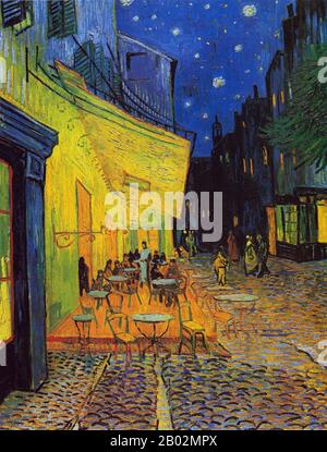 Café Terrace at Night, également connu sous le nom de Cafe Terrace sur La Place du Forum, est une peinture à l'huile colorée de l'artiste néerlandais Vincent van Gogh à Arles, France, mi-septembre 1888. La peinture n'est pas signée, mais décrite et mentionnée par l'artiste en trois lettres. Il y a aussi un grand dessin au stylo de la composition qui vient de la propriété de l'artiste. La peinture est actuellement au musée Kröller-Müller d'Otterlo, aux Pays-Bas. Banque D'Images