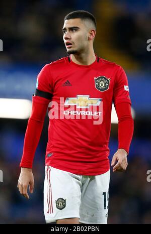 LONDRES, ROYAUME-UNI. 17 février : Andreas Pereira de Manchester United pendant la Premier League anglaise entre Chelsea et Manchester United à Stanfo Banque D'Images