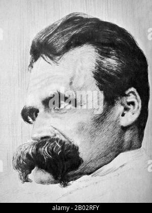 Friedrich Wilhelm Nietzsche (15 octobre 1844 – 25 août 1900) était un érudit allemand latin et grec, philosophe, critique culturel, poète et compositeur. Il a écrit plusieurs textes critiques sur la religion, la moralité, la culture contemporaine, la philosophie et la science. Nietzsche a commencé sa carrière de philologue classique, érudit de critiques textuelles grecques et romaines, avant de se tourner vers la philosophie. En 1869, à l'âge de 24 ans, il devient le plus jeune occupant de la Chaire de philologie classique de l'Université de Bâle. Il démissionna en 1879 en raison de problèmes de santé qui l'ont le plus souffert de sa vie. En 1889, à l'âge de 44 ans Banque D'Images