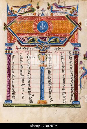 Mesrop de Khizan était un illuminateur de manuscrit arménien en Perse. Mesrop est né dans l'Empire ottoman mais a finalement vécu à Ispahan, Perse, où il a contribué à la fabrication de manuscrits pour les bibles et les gospels pendant quatre décennies. Il était également secrétaire, greffier, professeur, docteur en théologie, restaurateur et liant. Banque D'Images