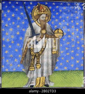 Charlemagne (2 avril 742 – 28 janvier 814 ce), également connu sous le nom de Charles le Grand (latin : Carolus ou Karolus Magnus, français : Charles le Grand ou Charlemagne, allemand : Karl der Grosse, italien : Carlo Magno ou Carlomagno) ou Charles I, était le roi des francs qui unis la plupart de l'Europe occidentale au Moyen âge et a posé les bases de la France moderne et de l'Allemagne. Il prit le trône de Frankish à partir de 768 et devint roi d'Italie à partir de 774. À partir de 800 il est devenu le premier empereur romain Saint - le premier empereur romain reconnu en Europe occidentale depuis l'effondrement de l'Empire romain occidental trois centenaire Banque D'Images