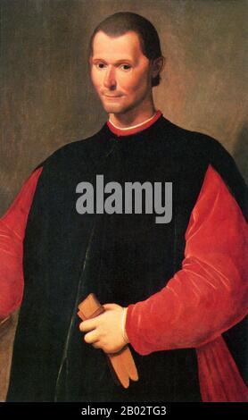 Niccolò di Bernardo dei Machiavelli (3 mai 1469 – 21 juin 1527) était historien, politicien, diplomate, philosophe, humaniste et écrivain florentin pendant la Renaissance. Il a été pendant de nombreuses années un fonctionnaire de la République florentine, avec des responsabilités dans les affaires diplomatiques et militaires. Macchiavelli a été le fondateur de la science politique moderne, et plus particulièrement de l'éthique politique. Il a également écrit des comédies, des chants de carnaval et de la poésie. Sa correspondance personnelle est réputée en langue italienne. Il a été secrétaire de la deuxième chancellerie de la République de Florence de 1498 à 1512, le temps de la fin Banque D'Images