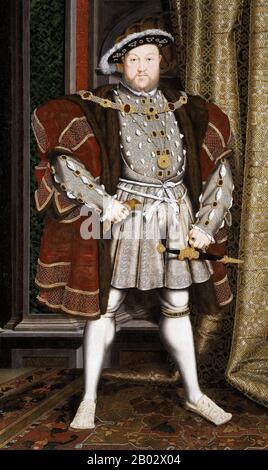 Henry VIII (28 juin 1491 – 28 janvier 1547) fut roi d'Angleterre du 21 avril 1509 jusqu'à sa mort. Il était Lord, et plus tard il a assumé le roi d'Irlande, et a poursuivi la réclamation nominale des monarques anglais au Royaume de France. Henry était le deuxième monarque de la dynastie Tudor, succédant à son père, Henry VII Banque D'Images