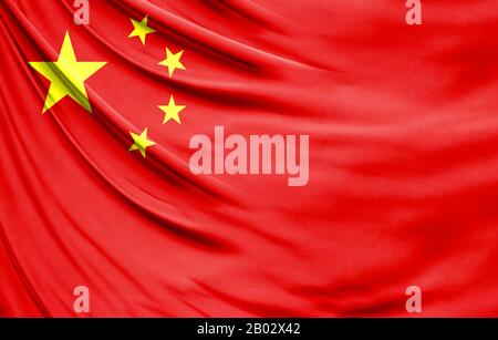 Drapeau réaliste de la Chine sur la surface d'un tissu Banque D'Images