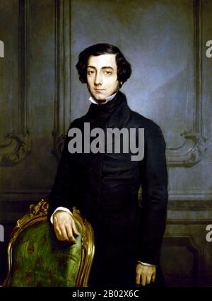 Alexis-Charles-Henri Clérel de Tocqueville (29 juillet 1805 – 16 avril 1859) était un penseur et historien politique français le plus connu pour ses œuvres démocratie en Amérique (apparaissant en deux volumes : 1835 et 1840) et L'ancien Régime et la Révolution (1856). Dans ces deux cas, il a analysé l'amélioration du niveau de vie et des conditions sociales des individus, ainsi que leur relation avec le marché et l'État dans les sociétés occidentales. La démocratie en Amérique a été publiée après les voyages de Tocqueville aux États-Unis, et est aujourd'hui considérée comme un début de travail de sociologie et de science politique. Tocqueville Banque D'Images