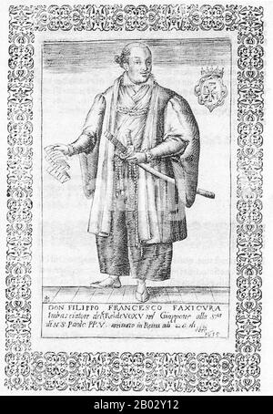 Hasekura Rokuemon Tsunenaga était un samouraï japonais et le reteneur de Date Masamune, le daimyo de Sendai. Dans les années 1613 à 1620, Hasekura a dirigé une mission diplomatique au Vatican à Rome, traversant la Nouvelle Espagne (arrivant à Acapulco et partant de Veracruz) et visitant divers ports d'appel en Europe. Cette mission historique s'appelle l'ambassade de Keicho et suit l'ambassade de Tensho en 1582. Lors du voyage de retour, Hasekura et ses compagnons retracent leur itinéraire à travers le Mexique en 1619, naviguant d'Acapulco à Manille, puis naviguant vers le nord jusqu'au Japon en 1620. Il est conventionnellement co Banque D'Images