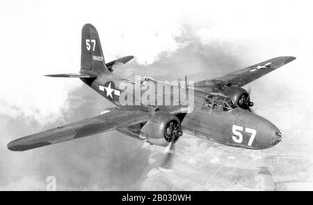 Le Douglas A-20 Havoc (dénomination d'entreprise DB-7) était un avion américain d'attaque, de bombardier léger, d'intrus de la seconde Guerre mondiale Il a servi avec plusieurs forces aériennes alliées, principalement les forces aériennes de l'armée de terre des États-Unis (USAAF), les forces aériennes soviétiques (VVS), l'aviation navale soviétique (AVMF) et la Royal Air Force (RAF) du Royaume-Uni. Le colonel Paul Irvin 'Pappy' Gunn (18 octobre 1899 – 11 octobre 1957) était un aviateur naval des États-Unis connu principalement pour ses actions dans la seconde Guerre mondiale en tant qu'officier dans les Forces aériennes de l'armée de terre des États-Unis. Il était connu comme un expert en vol de bas niveau dare-diable, Banque D'Images