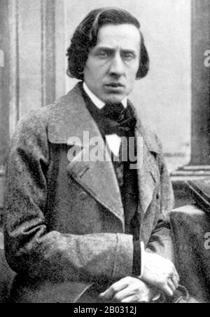 Frédéric François Chopin (22 février ou 1er mars 1810 – 17 octobre 1849), né Fryderyk Franciszek Chopin, est un compositeur polonais et pianiste virtuose de l'époque romantique, qui a écrit principalement pour le piano solo. Il a gagné et a maintenu la renommée dans le monde entier comme l'un des principaux musiciens de son époque. Banque D'Images