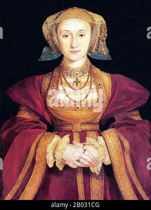 Anne de Cleves (allemande : Anna; 22 septembre 1515 – 16 juillet 1557) était reine d'Angleterre du 6 janvier 1540 au 9 juillet 1540 comme quatrième épouse du roi Henry VIII Le mariage n'a jamais été déclaré consommé et, par conséquent, elle n'a pas été couronnée reine consort. Suite à l'annulation de leur mariage, Anne a reçu un généreux règlement par le roi, et par la suite appelé la sœur bien-aimée du roi. Elle a vécu pour voir le couronnement de la reine Marie I, survivant le reste des épouses d'Henry. Banque D'Images