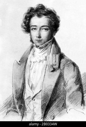 Alexis-Charles-Henri Clerel de Tocqueville (29 juillet 1805 – 16 avril 1859) était un penseur et historien politique français le plus connu pour ses œuvres démocratie en Amérique (apparaissant en deux volumes : 1835 et 1840) et L'ancien Régime et la Révolution (1856). Dans ces deux cas, il a analysé l'amélioration du niveau de vie et des conditions sociales des individus, ainsi que leur relation avec le marché et l'État dans les sociétés occidentales. La démocratie en Amérique a été publiée après les voyages de Tocqueville aux États-Unis, et est aujourd'hui considérée comme un début de travail de sociologie et de science politique. Banque D'Images