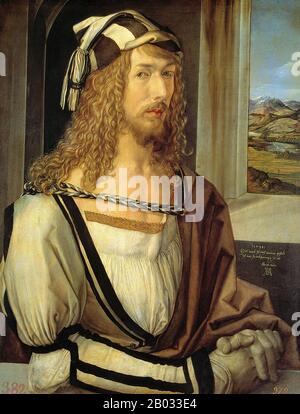 Albrecht Durer (21 mai 1471 – 6 avril 1528) était peintre, créateur d'impression et théoricien de la Renaissance allemande. Né à Nuremberg, Durer a établi sa réputation et son influence à travers l'Europe quand il était encore dans ses années vingt, en raison de ses imprimés boisés de haute qualité. Il était en communication avec les grands artistes italiens de son époque, notamment Raphaël, Giovanni Bellini et Leonardo da Vinci, Et à partir de 1512 il a été condescendante par l'empereur Maximilian I. Son vaste corps de travail comprend des gravures, sa technique préférée dans ses gravures ultérieures, des altarpettes, des portraits et des autoportraits, des aquarelles et bo Banque D'Images