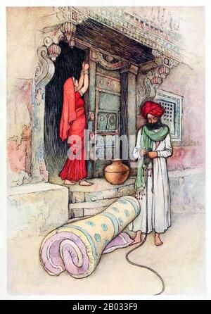 Warwick Goble (22 novembre 1862 – 22 janvier 1943) était illustrateur de livres pour enfants. Il s'est spécialisé dans les thèmes Orientalistes et indiens. Goble est né à Dalston, dans le nord de Londres, fils d'un voyageur commercial, et a fait ses études et sa formation à la City of London School et à la Westminster School of Art. Il a travaillé pour une imprimante spécialisée dans la chromolithographie et a contribué à la Gazette du centre commercial Pall et à la Westminster Gazette. En 1909, il est devenu illustrateur résident de livre-cadeau pour MacMillan et a produit des illustrations pour les bébés d'eau, le saule vert, et D'Autres contes de fées japonais, Le Co Banque D'Images