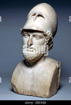 Pericles était un homme d'État grec éminent et influent, l'oratrice et le général d'Athènes durant l'âge d'or, en particulier le temps entre les guerres perse et Péloponnèse. Pericles a eu une influence aussi profonde sur la société Athenienne que Thucydides, historien contemporain, l'a acclamée comme "le premier citoyen d'Athènes". Banque D'Images