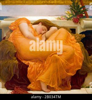 Frederic Leighton, premier baron Leighton PRA (3 décembre 1830 – 25 janvier 1896), connu sous le nom de Sir Frederic Leighton entre 1878 et 1896, était peintre et sculpteur anglais. Ses œuvres ont décrit la matière historique, biblique et classique. Leighton était porteur du plus court âge de l'histoire; après seulement un jour, son âge héréditaire s'est terminé avec sa mort. Banque D'Images