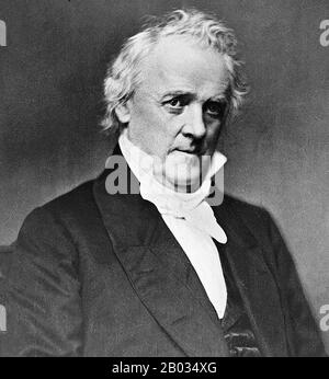 James Buchanan, Jr. (23 avril 1791 – 1er juin 1868) était le 15ème président des États-Unis (1857–1861), servant immédiatement avant la guerre civile américaine. Il a représenté la Pennsylvanie à la Chambre des Représentants des États-Unis et, plus tard, le Sénat, a ensuite été ministre en Russie sous la présidence d'Andrew Jackson. Il a été nommé secrétaire d'État sous la présidence de James K. Polk et, à compter de 2016, il est le dernier ancien secrétaire d'État à être président des États-Unis. Après que Buchanan a proposé de siéger à la Cour suprême, le président Franklin Pierce l'a nommé ambassadeur t Banque D'Images