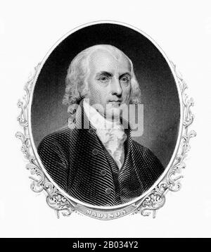 James Madison, Jr. (16 mars 1751 – 28 juin 1836) était théoricien politique, homme d'État américain et quatrième président des États-Unis (1809–1817). Il est salué comme le « Père de la Constitution » pour son rôle central dans la rédaction et la promotion de la Constitution américaine et de la Déclaration des droits. Banque D'Images