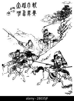 Guan Yu (-220 ce), nom de style Yunchang, était un général servant sous le seigneur de guerre Liu Bei à la fin de la dynastie des Han de l'est de la Chine. Il a joué un rôle important dans la guerre civile qui a conduit à l'effondrement de la dynastie Han et à l'établissement de l'état de Shu Han dans les Trois Royaumes, dont Liu Bei était le premier empereur. En tant que l'une des figures historiques chinoises les plus connues dans toute l'Asie de l'est, les histoires de la vie réelle de Guan ont largement cédé la place à des histoires fictionalisées, dont la plupart se trouvent dans le roman historique « Romance des Trois royaumes » ou ont passé les générations, à qui Banque D'Images