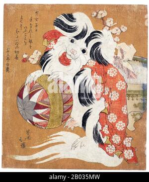 Totoya Hokkei était un auteur japonais de printMaker et illustrateur de livre. Il a d'abord étudié la peinture avec Kano Yosen (1735-1808), le chef de la branche Kobikicho de l'école Kano et okaeshi (peintre officiel) au shogunat Tokugawa. Avec Teisai Hokuba (1771-1844), Hokkei était l'un des meilleurs étudiants de Katsushika Hokusai. Banque D'Images