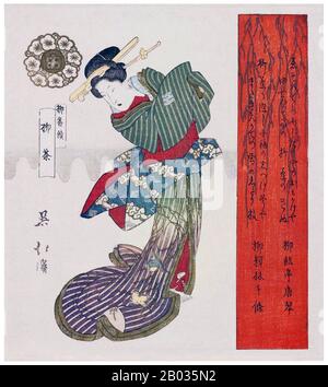 Totoya Hokkei était un auteur japonais de printMaker et illustrateur de livre. Il a d'abord étudié la peinture avec Kano Yosen (1735-1808), le chef de la branche Kobikicho de l'école Kano et okaeshi (peintre officiel) au shogunat Tokugawa. Avec Teisai Hokuba (1771-1844), Hokkei était l'un des meilleurs étudiants de Katsushika Hokusai. Banque D'Images