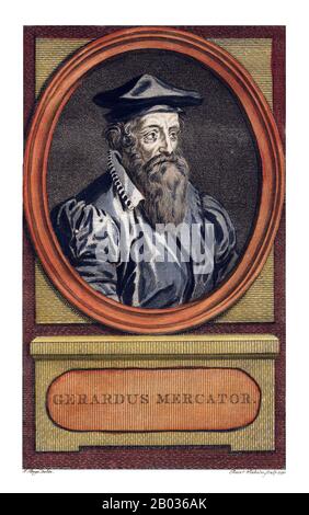 Gerardus Mercator, un Allemand flamand (5 mars 1512 – 2 décembre 1594) était un cartographe réputé pour la création d'une carte du monde basée sur une nouvelle projection qui représentait des cours de voile de lignes droites, une innovation qui est encore utilisée dans les cartes marines utilisées pour la navigation. Il était le géographe le plus célèbre au monde, mais il avait en outre des intérêts en théologie, philosophie, histoire, mathématiques et magnétisme, ainsi qu'en tant que graveur accompli, calligraphe et créateur de globes et d'instruments scientifiques. Banque D'Images