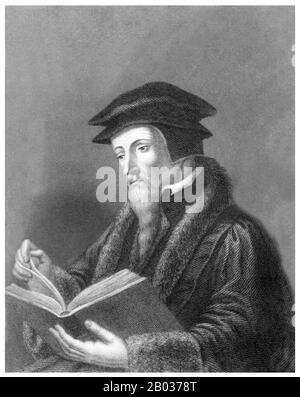 John Calvin, né Jehan Cauvin : 10 juillet 1509 – 27 mai 1564) a été un théologien et pasteur français influent pendant la réforme protestante. Il était une figure principale dans le développement du système de théologie chrétienne plus tard appelé Calvinisme, dont les aspects incluent les doctrines de la prédestination et de la souveraineté absolue de Dieu dans le salut de l'âme humaine de la mort et de la damnation éternelle. Diverses églises congrégationales, réformées et presbytériennes, qui semblent Calvin comme le principal exposé de leurs croyances, se sont répandues dans le monde entier. Banque D'Images