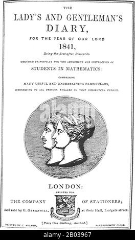 Le journal Lady's and Gentleman's était un magazine de mathématiques récréatives formé comme successeur du journal des dames et du journal Des Gentlemans en 1841. Il était principalement composé de problèmes posés par ses lecteurs, avec leurs solutions données dans des volumes ultérieurs, bien qu'il contenait aussi des puzzles de mots et de la poésie. Le magazine était basé à Londres. Banque D'Images