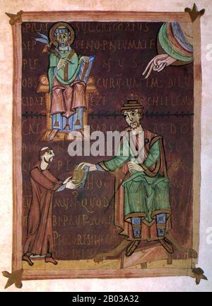 Henry II (974-1024), également connu sous le nom de Henry IV et Saint Henry, était le fils d'Henry II, duc de Bavière et grand-fils du roi Henry I, faisant ainsi partie de la branche bavaroise de la dynastie Ottonienne. En raison de la rébellion de son père contre les deux anciens empereurs, Henry était souvent en exil et est devenu proche de l'Église. Il succède à son père comme duc de Bavière en 995, en prenant le nom d'Henri IV Comme Henry retournait chez lui pour réclamer ses terres, cependant, l'empereur Otto III est mort de fièvre sans héritier pour le succéder. Le chaos politique a déchiré le Saint Empire romain, et Henry a vaincu seve Banque D'Images