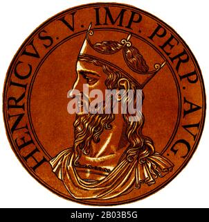 Henry V (1081/1086-1125) était le fils de l'empereur Henri IV, et en 1099 fut couronné roi d'Allemagne et son vrai successeur à la place de son frère aîné Conrad, qui s'était rebellé contre leur père. Henry a prêté serment de non-ingérence dans les affaires impériales alors que son père dirigeait, mais il était persuadé par les ennemis de son père de se révolter en 1104, forçant son père à abdiquer en 1105 et faisant de Henry le seul dirigeant du Saint Empire romain. Banque D'Images