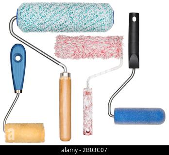 Outils de peinture. Rouleaux de peinture neufs et usagés. Banque D'Images