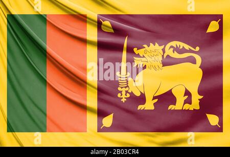 Drapeau réaliste de Sri Lanka sur la surface d'un tissu Banque D'Images