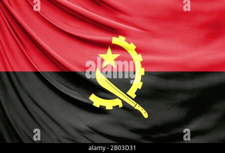 Drapeau réaliste d'Angola sur la surface d'un tissu Banque D'Images