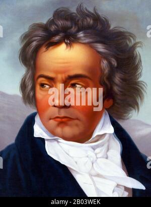 Portrait vintage du compositeur et pianiste allemand Ludwig van Beethoven (1770 – 1827). Imprimer vers 1870 par L Prang & Co. Banque D'Images