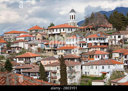 Maisons traditionnelles dans la vieille ville d'Ohrid, Macédoine Banque D'Images