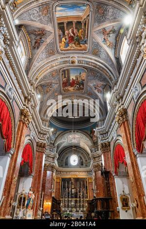 Collégiale de l'intérieur du Saint-Laurent à Birgu (Vittoriosa), Malte Banque D'Images