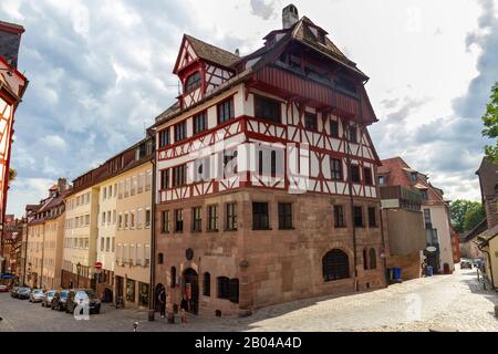 Albrecht Dürer Haus à Nuremberg, Bavière, Allemagne. Banque D'Images