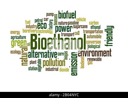 Concept de nuage de mots bioéthanol sur fond blanc. Banque D'Images