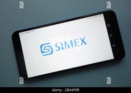 Logo SIMEX Cryptocurrency Exchange affiché sur le smartphone Banque D'Images