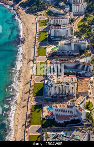 Vue aérienne, île, équipements de l'hôtel sur la plage Cala Millor, son Moro, Sant Llorenç des Cardassar, Majorque, Iles Baléares, Espagne, Europe, ES, l Banque D'Images