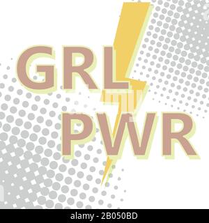 Panneau PWR GRL. Bulle de discours de bande dessinée avec le texte émotionnel Girl Power et les étoiles. Vecteur dynamique brillant illustration de dessin sur fond bleu. EPS 10 Illustration de Vecteur