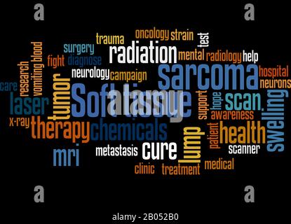 Concept de nuage de mots du sarcome des tissus mous sur fond noir. Banque D'Images