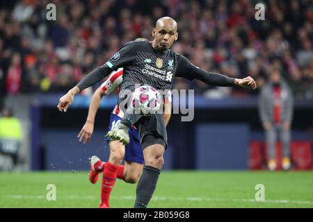 Madrid, Espagne. 18 février 2020. Madrid, ESPAGNE - 18 FREBUARY: Fabinho de Liverpool FC pendant la Ligue des Champions de l'UEFA, tour de 16 matches de football entre Atletico de Madrid et Liverpool le 18 février 2020 au stade Wanda Metropolitano de Madrid, Espagne crédit: Manuel Blondeau/ZUMA Wire/Alay Live News Banque D'Images