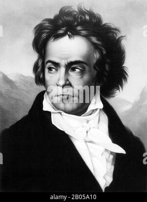 Portrait vintage du compositeur et pianiste allemand Ludwig van Beethoven (1770 – 1827). Imprimer vers 1870 par L Prang & Co. Banque D'Images
