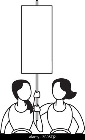 activistes femmes avec bannières de protestation Illustration de Vecteur