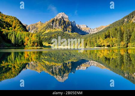 Lac Obersee et Bruennelistock en automne, Suisse, Glarner Alpen, Glaris Banque D'Images