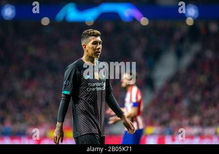 Le FC Roberto Firmino de Liverpool a vu en action pendant le match de la Ligue des Champions de l'UEFA, tour de 16 première jambe entre l'Atletico de Madrid et le FC Liverpool au stade Wanda Metropolitano de Madrid.(score final; Atletico de Madrid 1:0 Liverpool FC) Banque D'Images