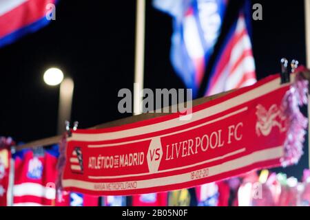 Madrid, Espagne. 18 février 2020. Écharpe du match pendant le match de football de la 1ère partie de la Ligue des Champions de l'UEFA Round de 16 entre l'Atletico de Madrid et le Liverpool FC au stade Wanda Metropolitano le 18 février 2020 à Madrid, en Espagne. Crédit: David Gato/Alay Live News Banque D'Images