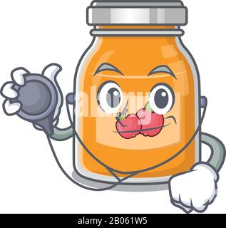 Une image mascotte de la confiture de pomme de dessin animé comme un docteur avec des outils Illustration de Vecteur