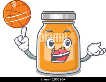 Une photo de mascotte de personnage de dessin animé de confiture de pommes jouant au basket-ball Illustration de Vecteur