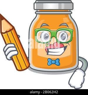 Un crayon de maintien intelligent pour le personnage de confiture de pommes Student Illustration de Vecteur